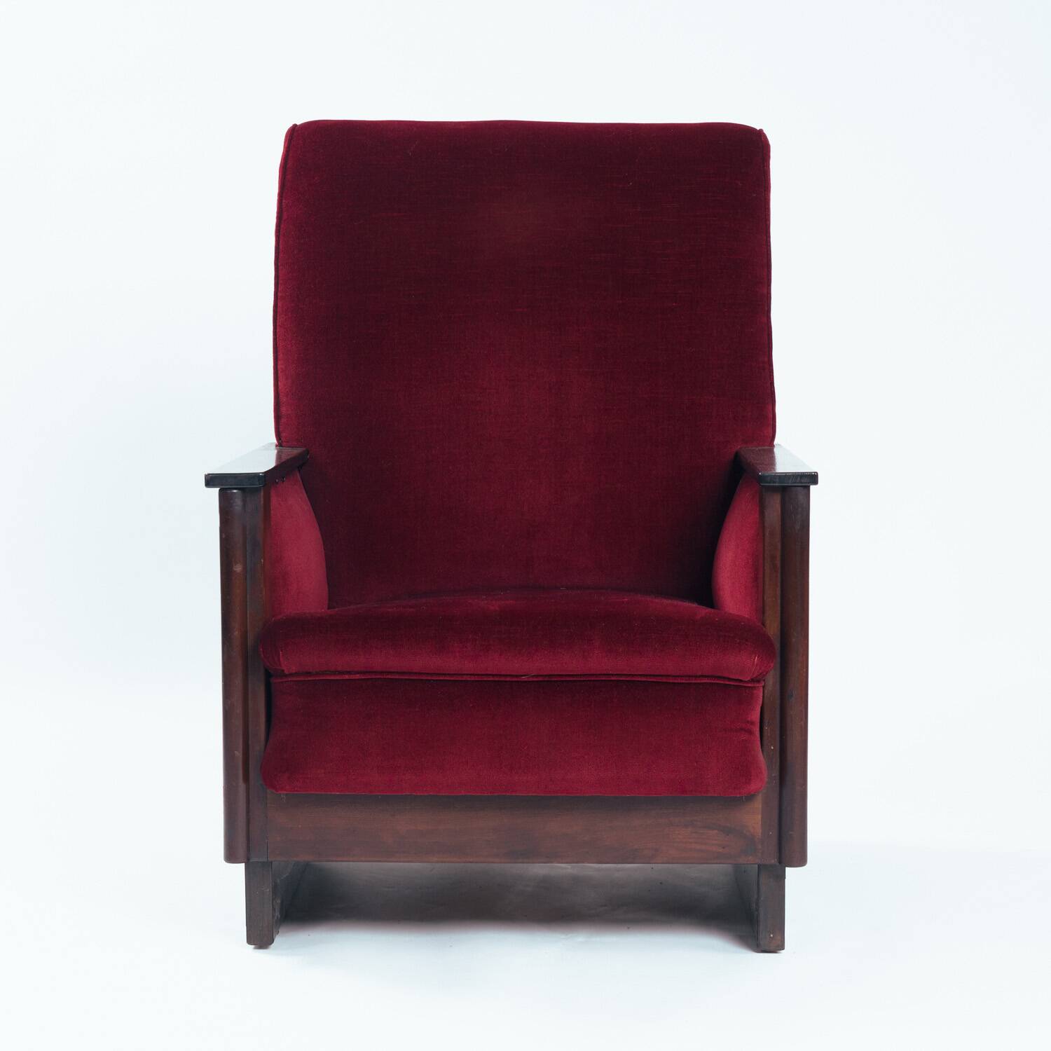 2 red velvet Amsterdam School Art Deco chairs, The Netherlands, 1930s