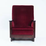2 red velvet Amsterdam School Art Deco chairs, The Netherlands, 1930s