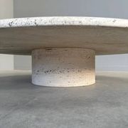 Large travertine round coffee table by Up & Up, Italy 1970s