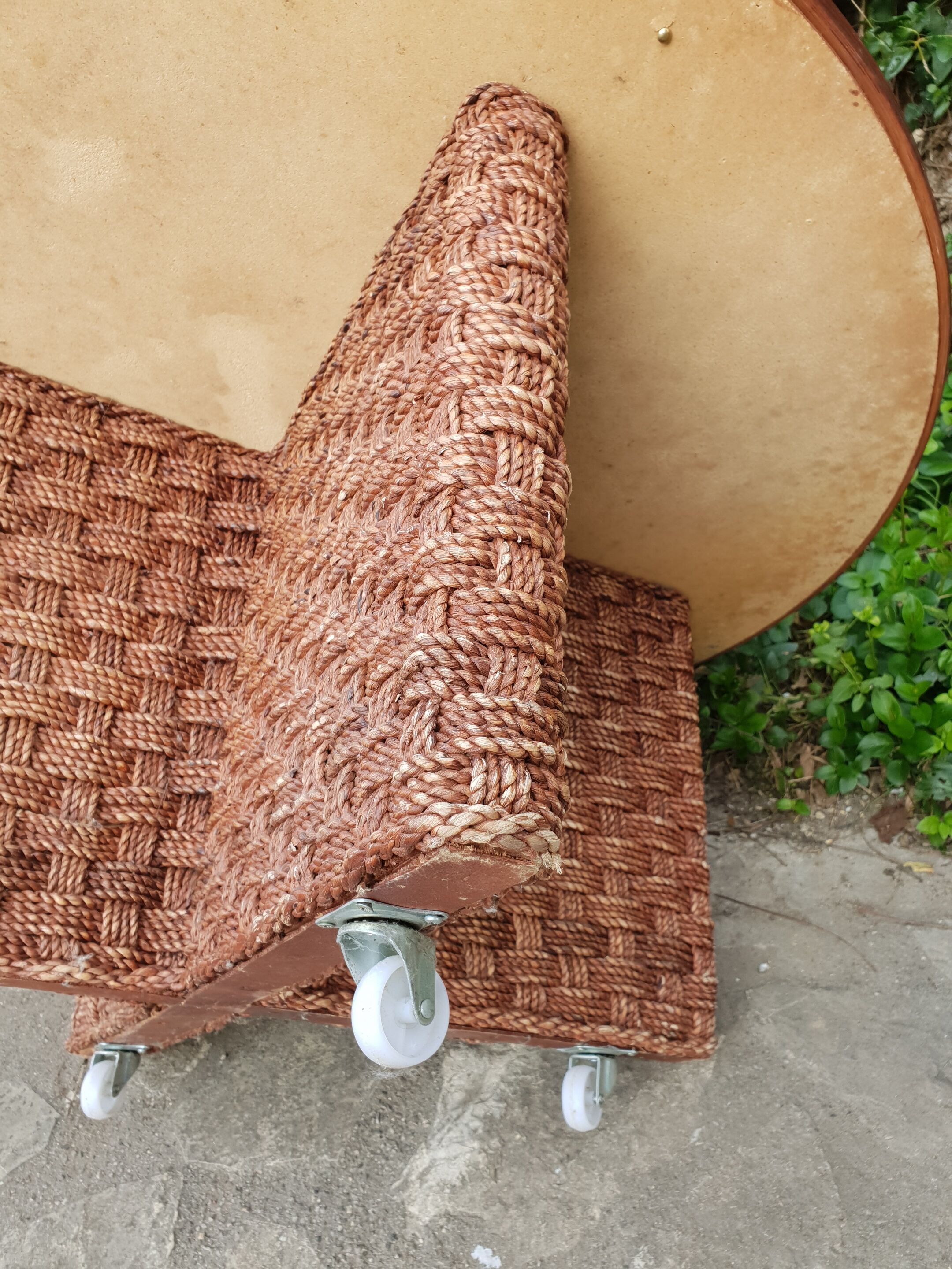 Vintage rope coffee table and stools