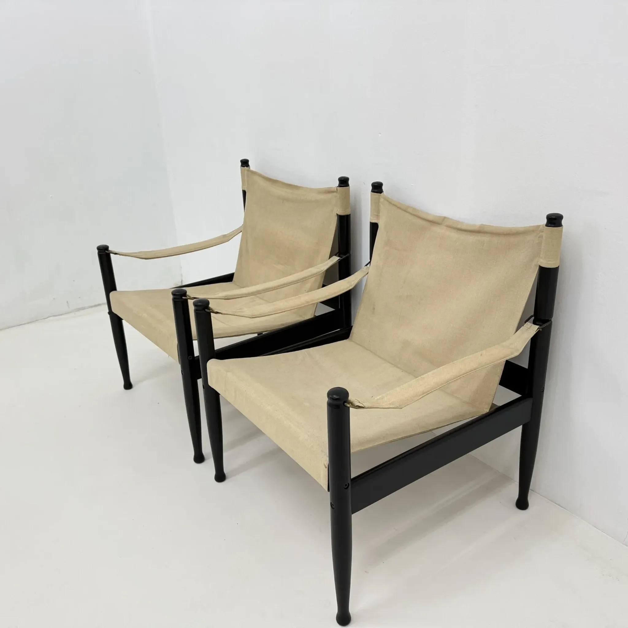 Set of mid-century Danish safari chairs by Erik Wørts for Niels Eilersen, 1960s