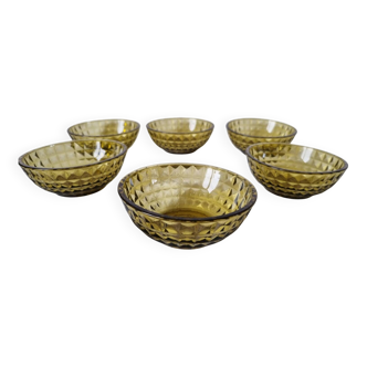 6 small smoky glass bowls