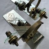 Pair of Italian art deco wall lights in mirror and brass, vintage, 1930s