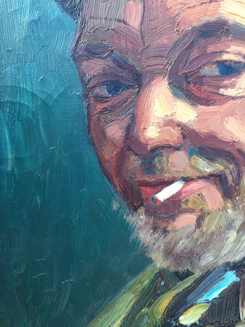 Oil on canvas french man portrait painting, signed by A. Chris, 1962