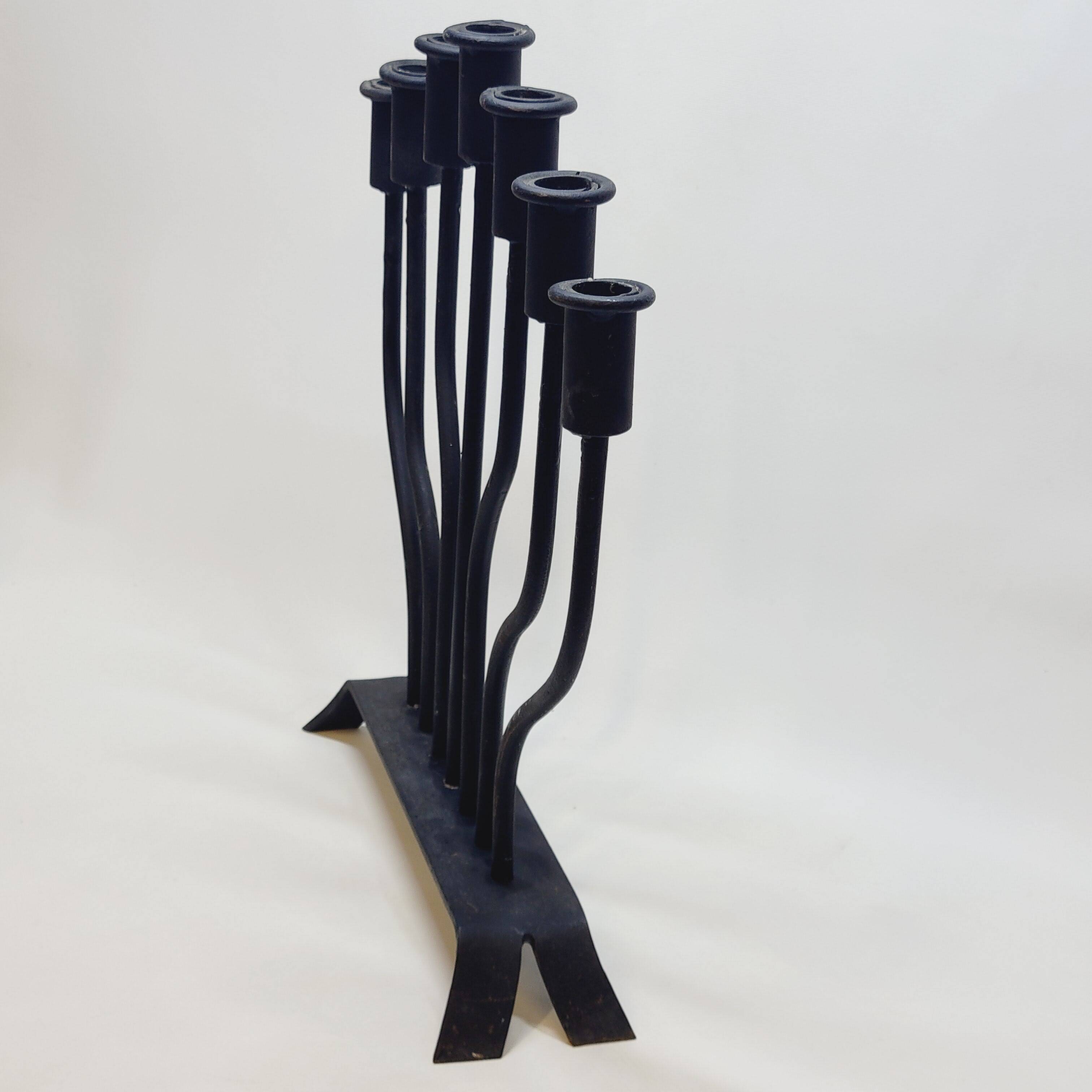 FOLK ART - JUDAICA Menorah Old Candlestick 7 arms of light in wrought iron