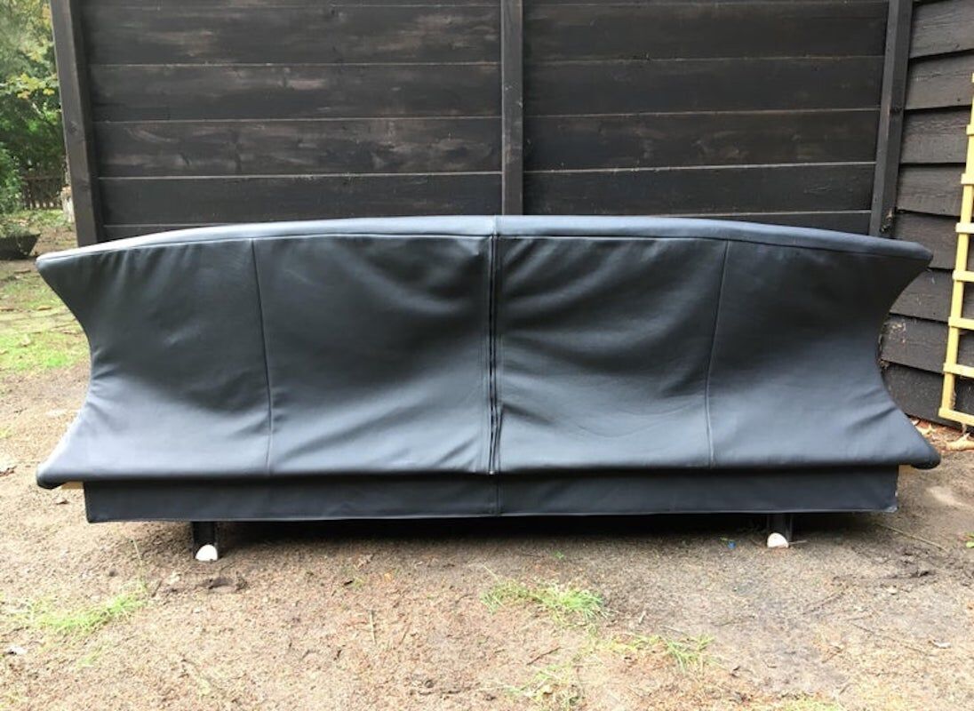 Blue-Grey Leather Sofa by Saporiti, 1980s