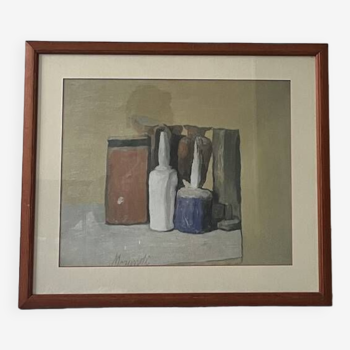 Impression toile nature morte avec son encadrement, giorgio morandi (italien, 1890 - 1964)