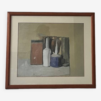 Still life canvas print with its frame, giorgio morandi (italian, 1890 - 1964)