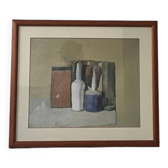 Impression toile nature morte avec son encadrement, giorgio morandi (italien, 1890 - 1964)