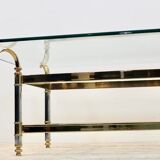 Table basse en laiton, chrome et verre, France 1970