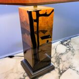Rare 1970s Jean-Claude Mahey table lamp in burl wood with abstract inlay