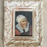 Oil on mounted paper - Portrait of a peasant woman signed, 18th century