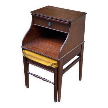 Mahogany bedside table in English style with stool.