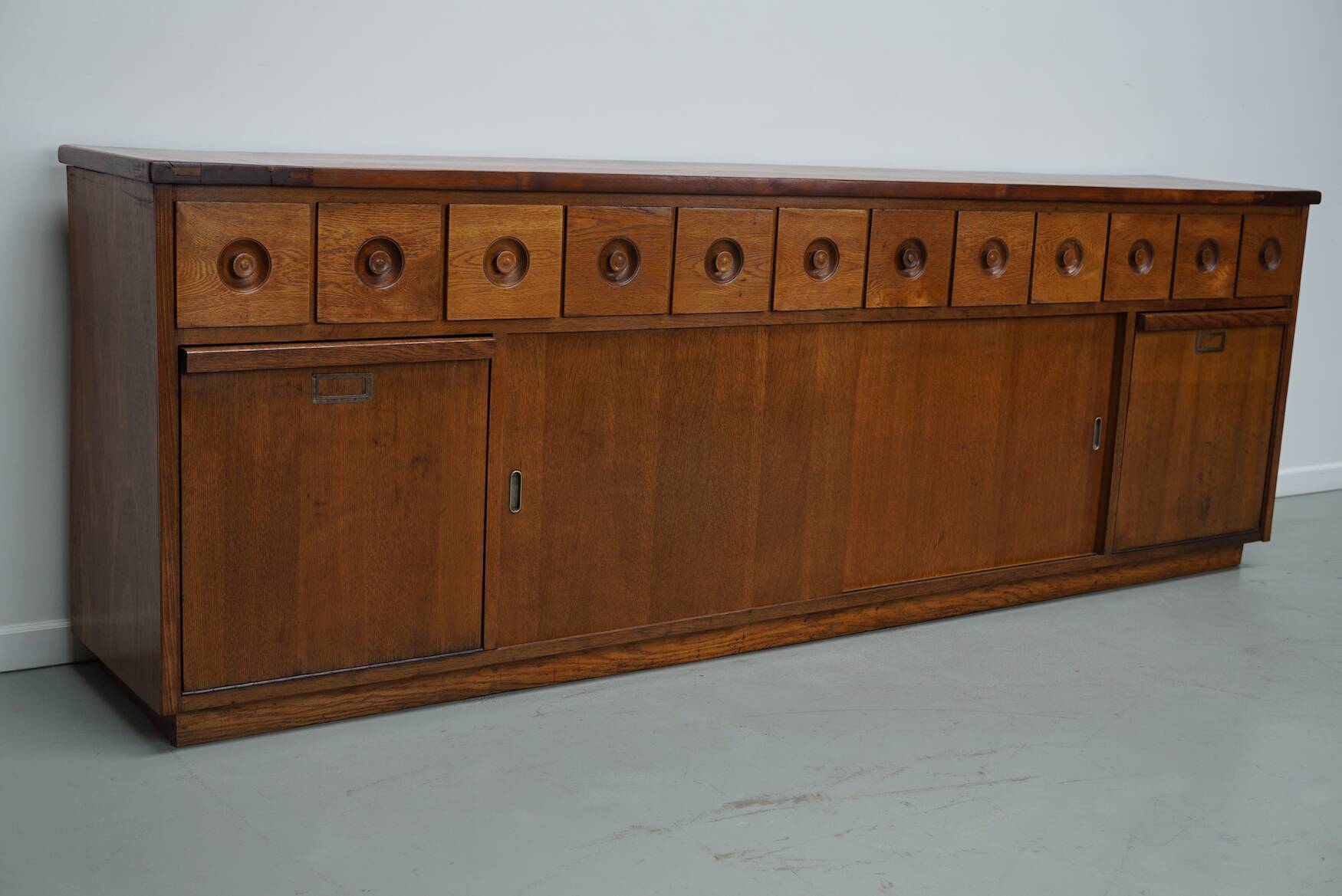 Dutch Industrial Oak Apothecary / Bakery Cabinet, circa 1950s