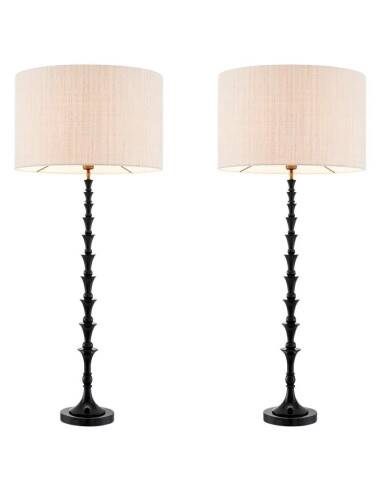 Pair of black piano lacquered table lamps with black granite base.
