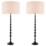 Pair of black piano lacquered table lamps with black granite base.