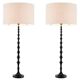 Pair of black piano lacquered table lamps with black granite base.