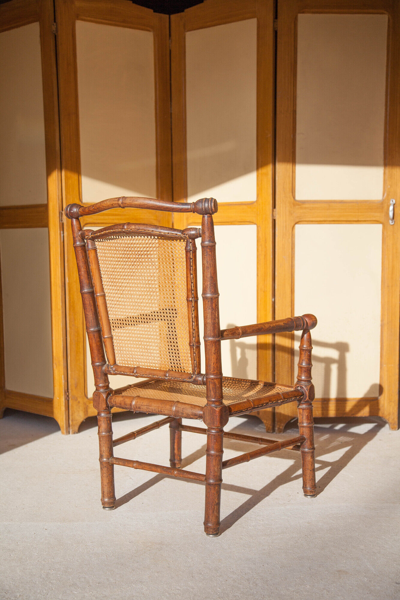 Canned armchair wood imitation bamboo, colonial armchair, interior decoration
