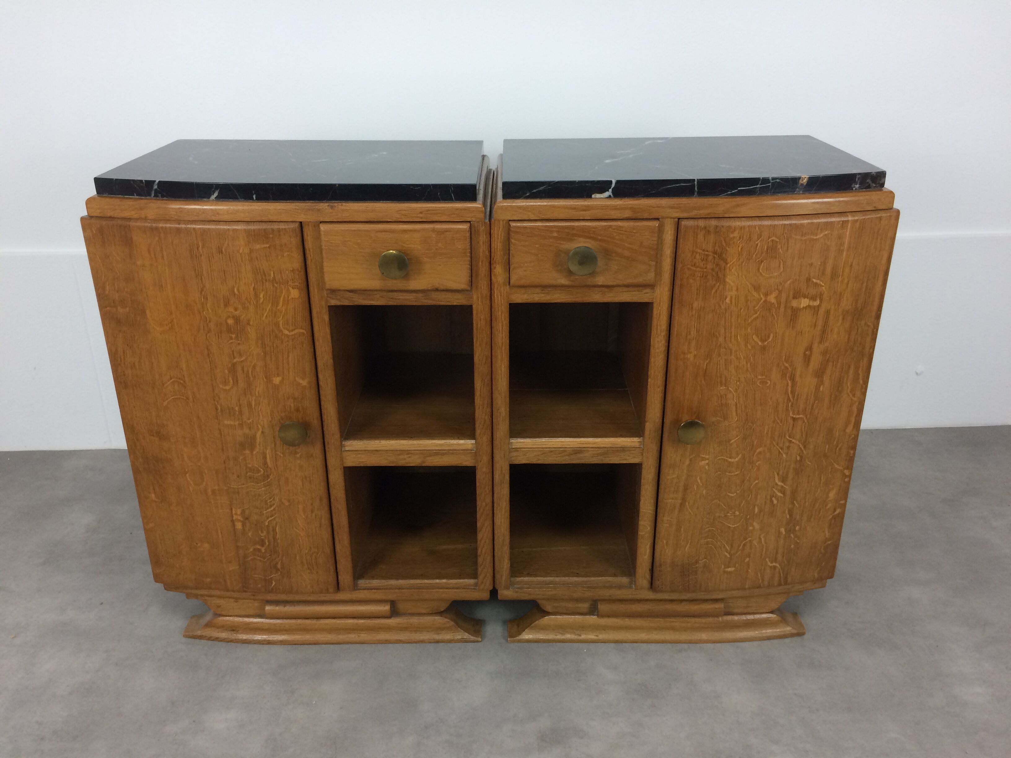 Pair of bedside tables art deco style marble black portor