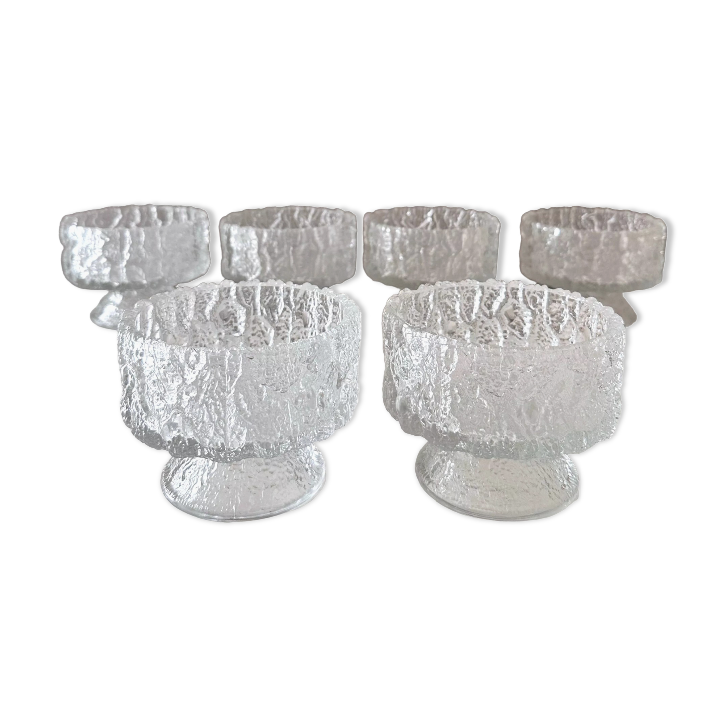 Set of 6 dessert bowls ice glass, glass bowls, Scandinavian Design.