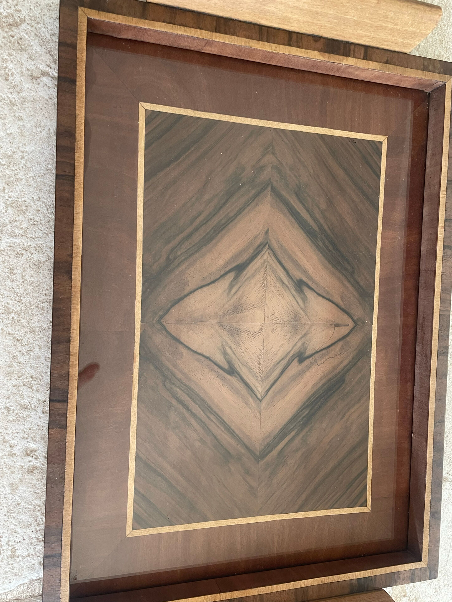 Art Deco service tray in precious wood under glass