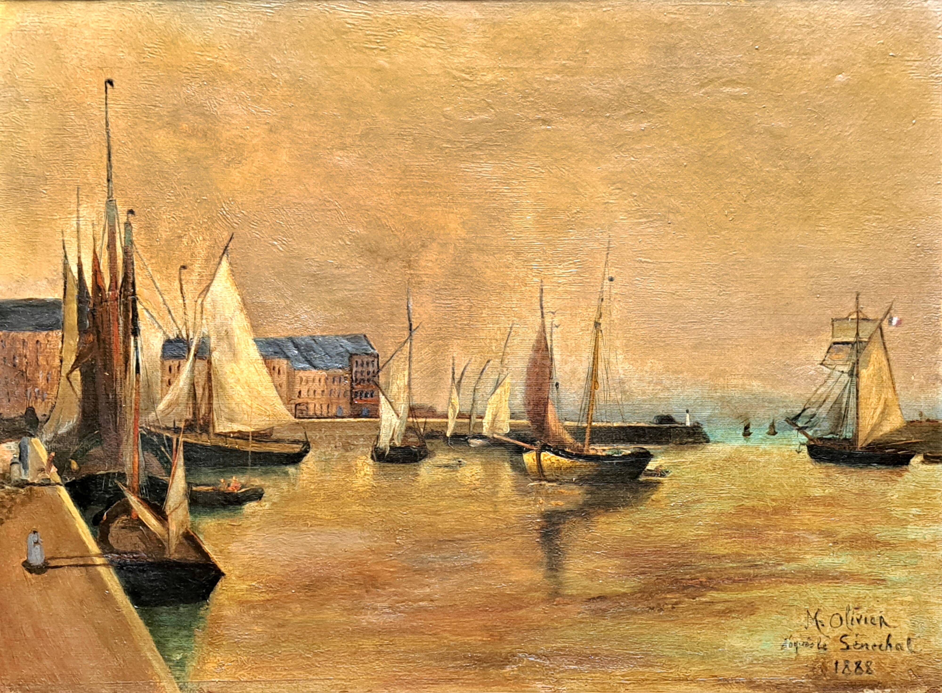 Impressionist painting signed, Oil on canvas, Marine French school 1888