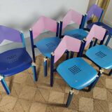 set 6 multicolored chairs 80s