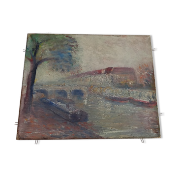 Old painting "edge of the Seine", oil painting