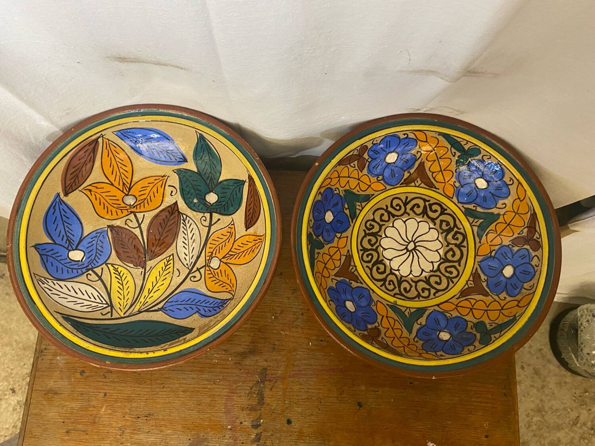 Pair of antique safi moroccan glazed terracotta dishes from the 50s