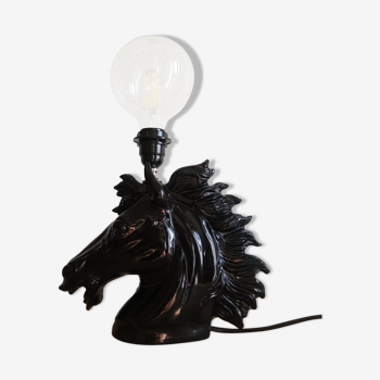 Pied de lampe tete de cheval en résine noire - vintage