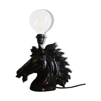 Pied de lampe tete de cheval en résine noire - vintage