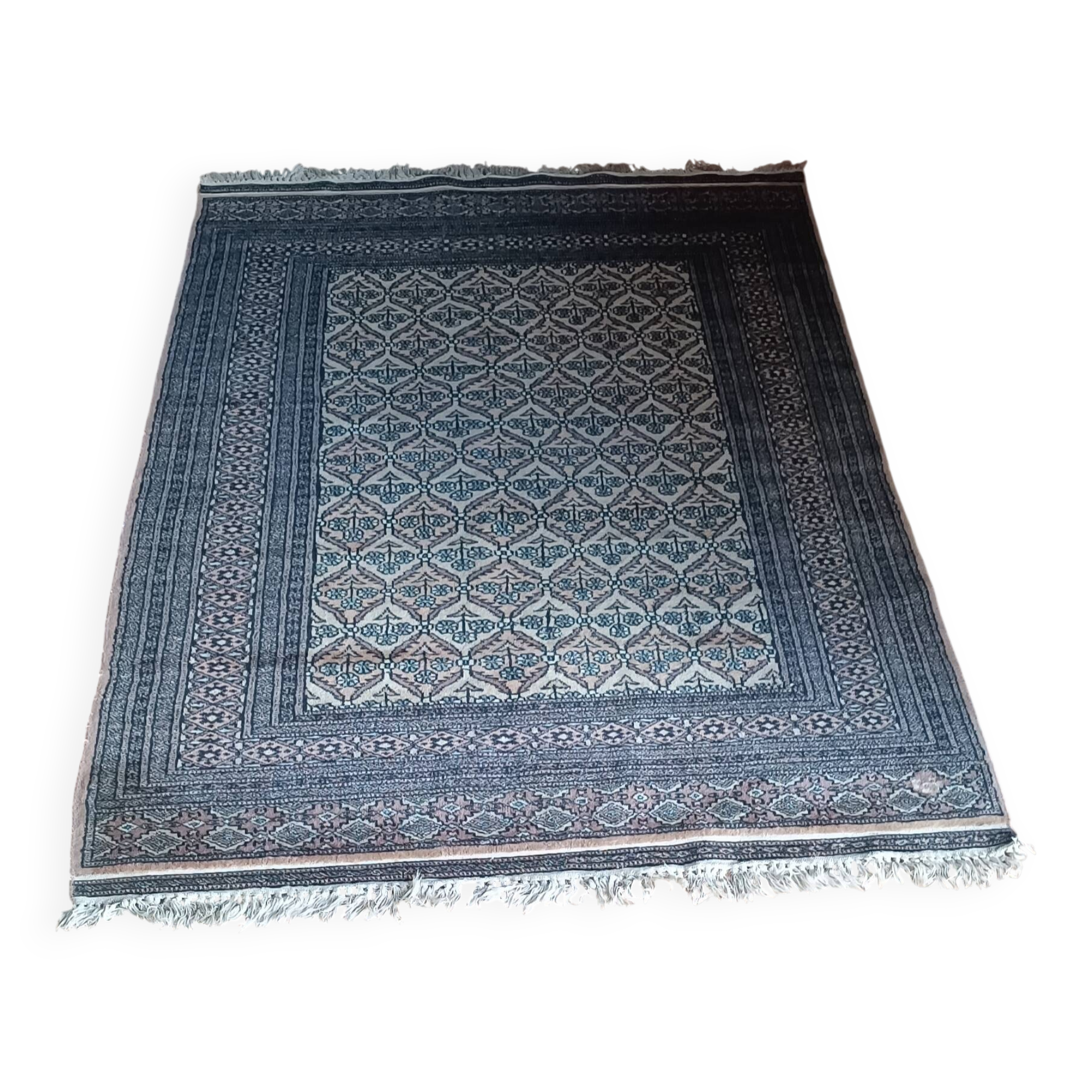 Tapis oriental vintage des années 1980. Travail artisanal, laine de soie