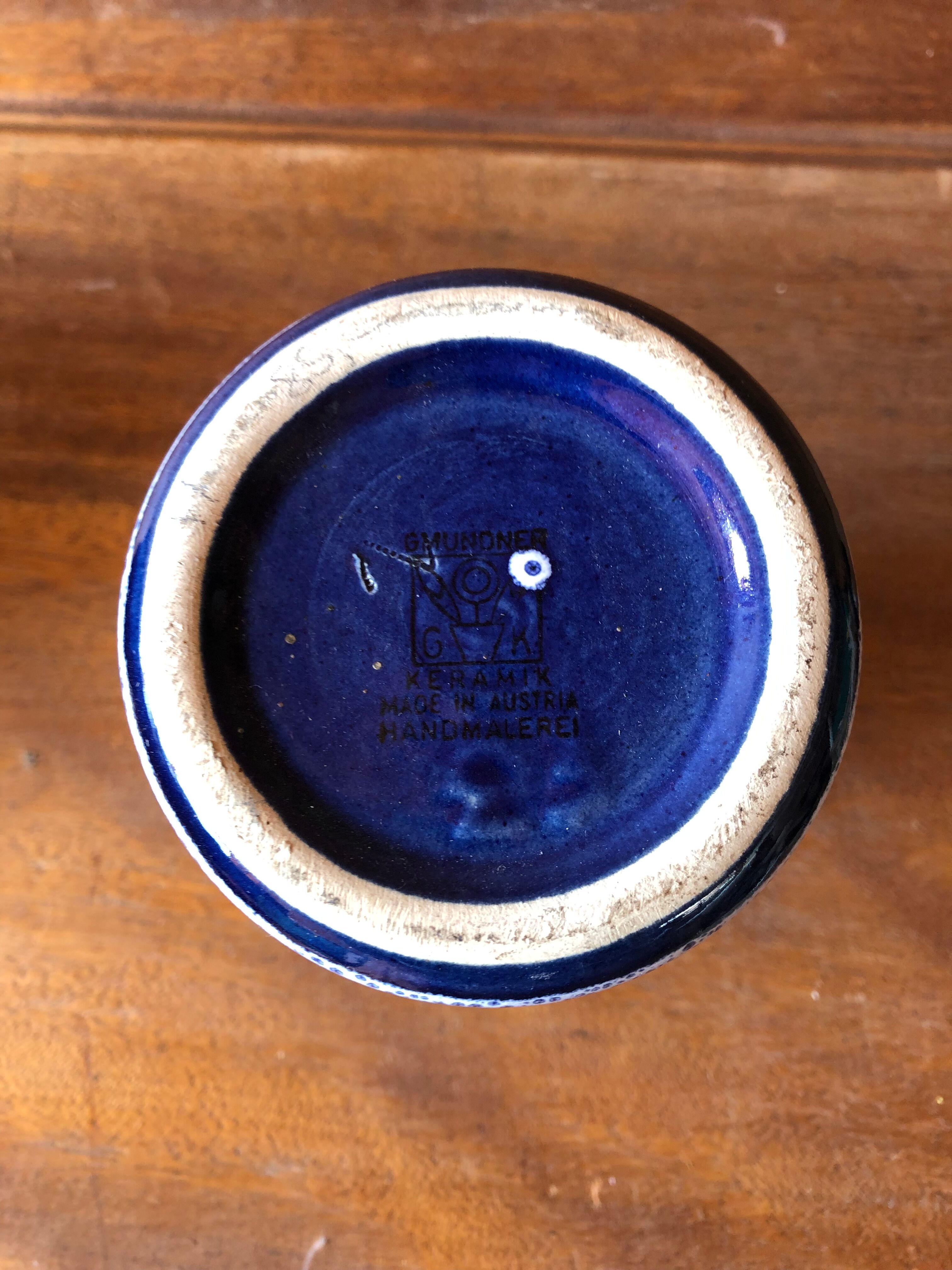 Pair of vase old gmundner keramik ceramic blue & white austria vintage