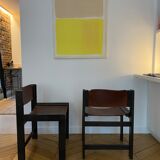 2 chaises en bois et cuir