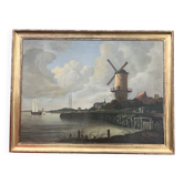 Grand tableau XIXe d apres Le moulin de Wijk bij Duurstede de Jacob Van Rui