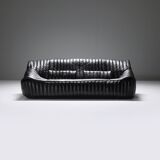 Stunning Sandra sofa in new black leather by Annie Hieronimus for Cinna France