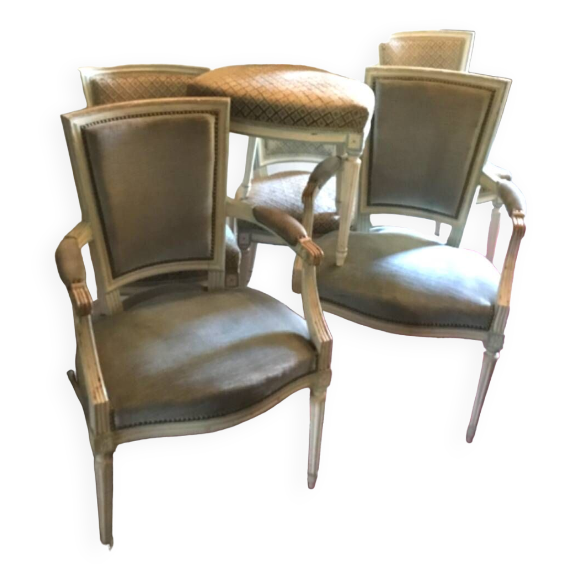Set of 4 chairs and 2 armchairs louis xvi style in cream patinated wood