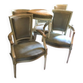 Set of 4 chairs and 2 armchairs louis xvi style in cream patinated wood
