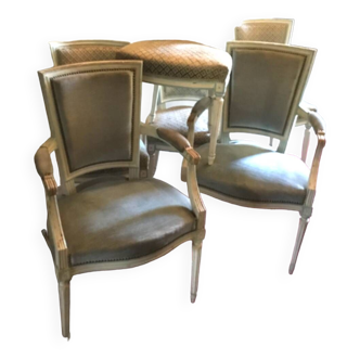 Set of 4 chairs and 2 armchairs louis xvi style in cream patinated wood