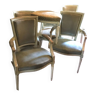 Ensemble de 4 chaises et 2 fauteuils de style louis xvi en bois patiné crème