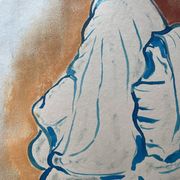 Signed painting pastel and Indian ink female portrait Japan “geisha blue”