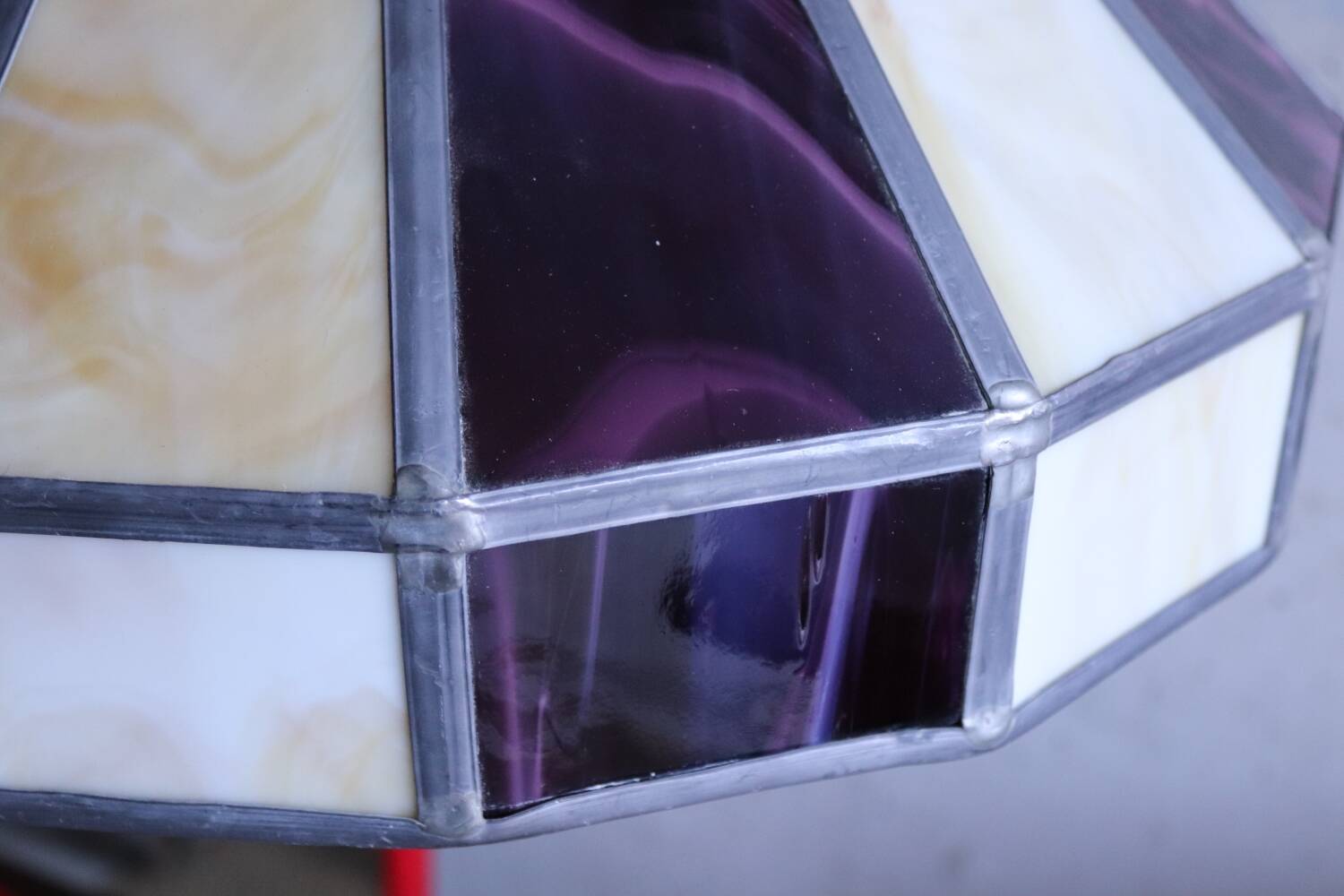 Large cream and purple tiffany style art deco pendant light