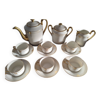 Limoges porcelain tea coffee service Paillet Limoges white and gold