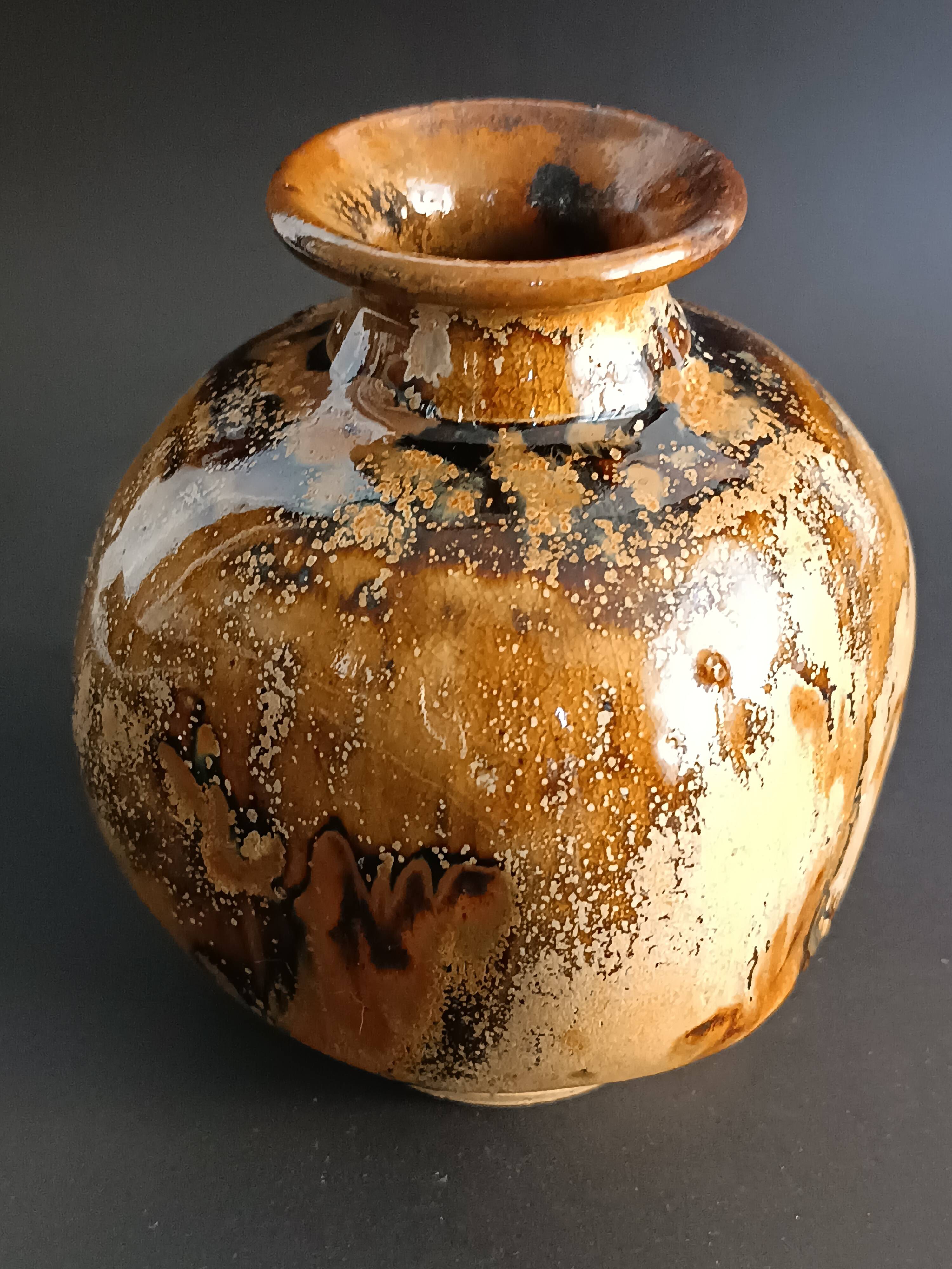 Glazed stoneware vase with signature, mid-20th century.