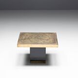 Tables d'Appoint Hollywood Regency Gravées en Laiton par Georges Mathias, France, 1970s