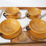 Vaisselle en porcelaine ocre de Roger Mourre pour Dieulefit, France années 1950
