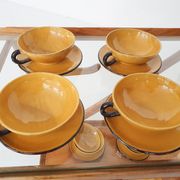 Vaisselle en porcelaine ocre de Roger Mourre pour Dieulefit, France années 1950