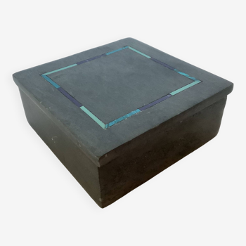 Gray stone box inlaid with blue stone