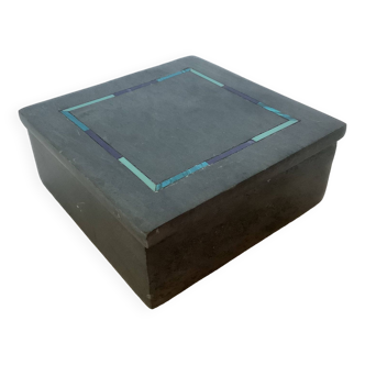 Gray stone box inlaid with blue stone