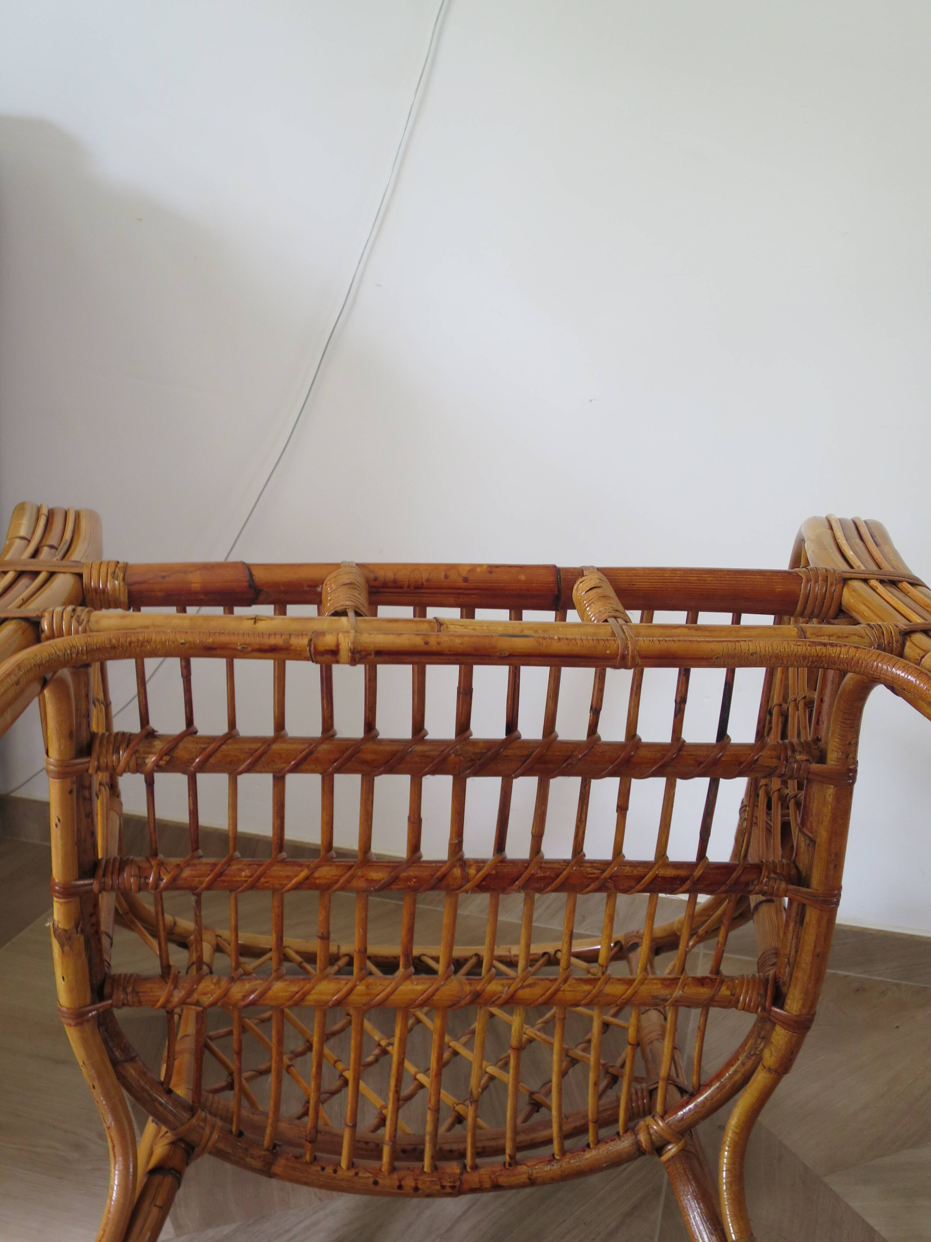 Vintage - lot de 2 fauteuils en bambou et rotin tressé avec coussins- couleur naturel - Années 80